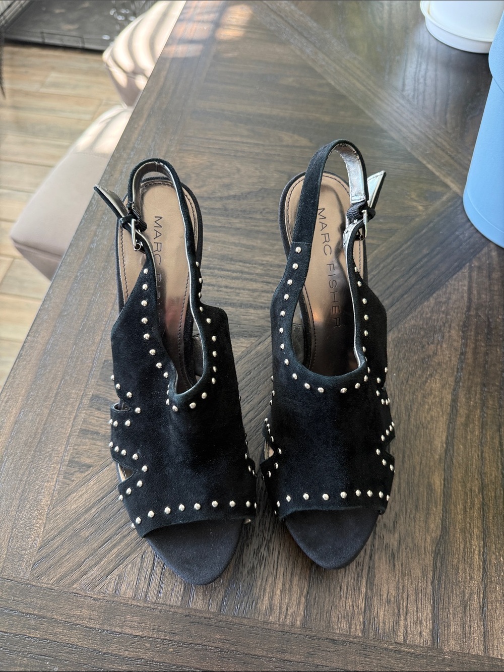 Marc Fisher Black Studded Suede Slingback Heels 9.5 M